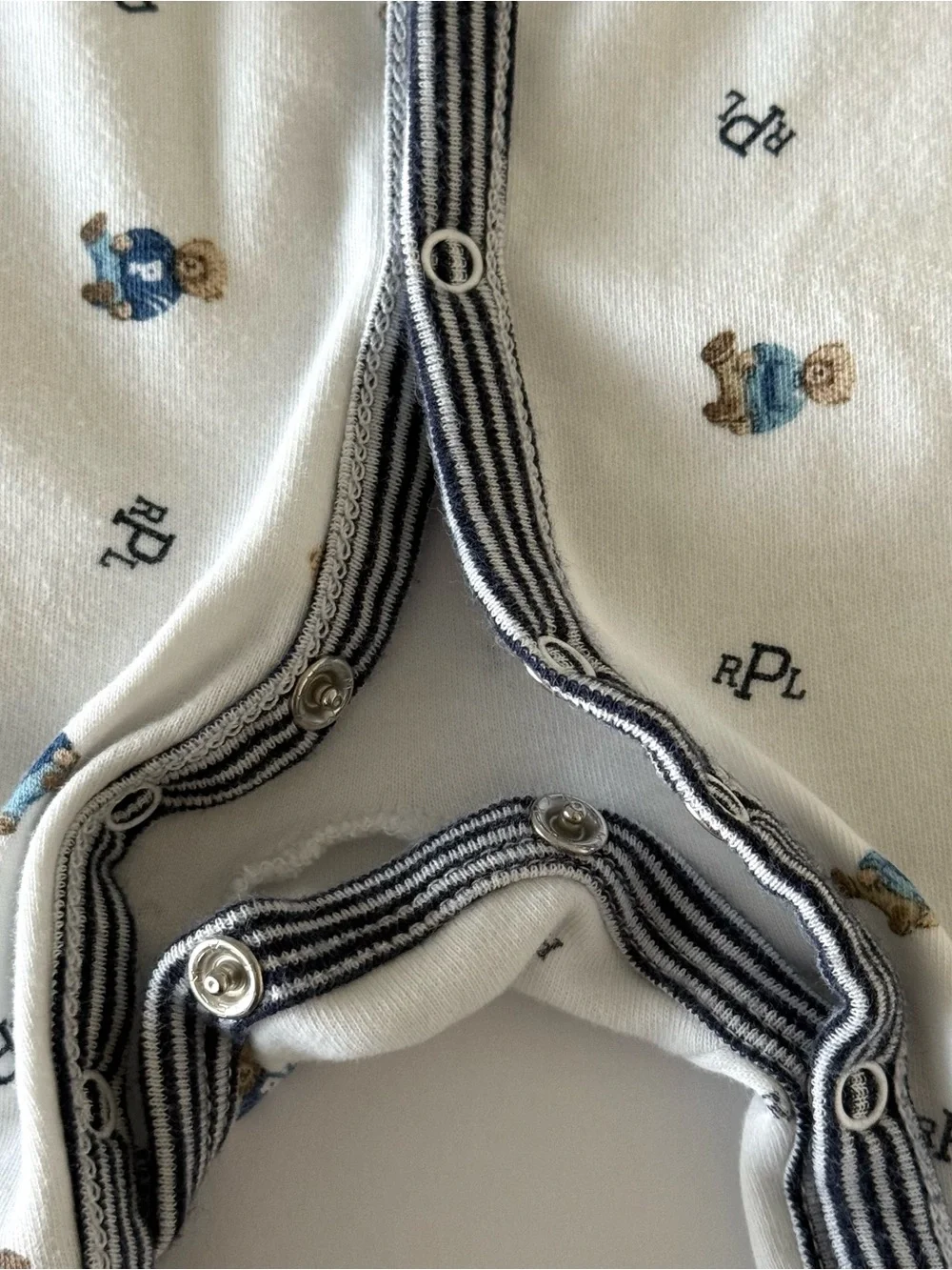 Ralph Lauren Baby Boy Polo Bear Cotton Footed Pajamas Blue/White OnePiece 3-6 Mo